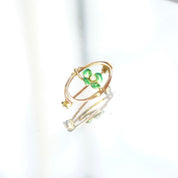 Vintage 10K Enamel Seed Pearl Flower Brooch Pin, Antique Gold Pin, Art Nouveau, Green Enamel 4-Leaf Clover, Tiny Pearl, 1 1/8" Long