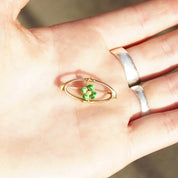 Vintage 10K Enamel Seed Pearl Flower Brooch Pin, Antique Gold Pin, Art Nouveau, Green Enamel 4-Leaf Clover, Tiny Pearl, 1 1/8" Long