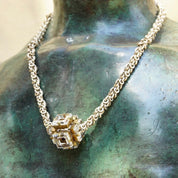 Vintage Aris Geldis Paris Crystal Cube Pendant Necklace, Modernist Statement Necklace, Funky 3D Crystal Pendant, Unique Silver Chain, 21" L