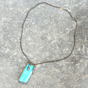 Vintage 18K Gold & Sterling Silver Turquoise Snake Pendant Necklace, Diamond Encrusted Snake, Huge Turquoise Stone, 2-Strand Chain, 21.25" L