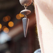 Vintage Modernist Silver Ball & Hematite Spike Earrings, Silver Disco Balls, Reflective Gemstones, Unique Dangle Earrings, 2 3/4 Long