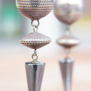 Vintage Modernist Silver Ball & Hematite Spike Earrings, Silver Disco Balls, Reflective Gemstones, Unique Dangle Earrings, 2 3/4 Long