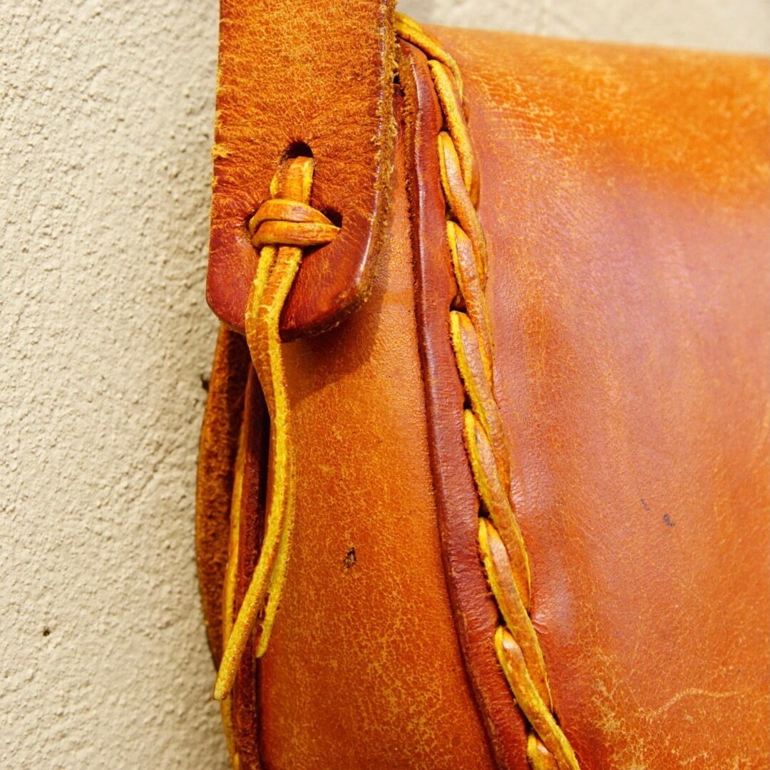 Vintage 70's Tooled Leather Shoulder Bag With Colorful Flower Design, Hand Made/Hand Painted Woven Leather Purse W/ Long Tan Leather Strap