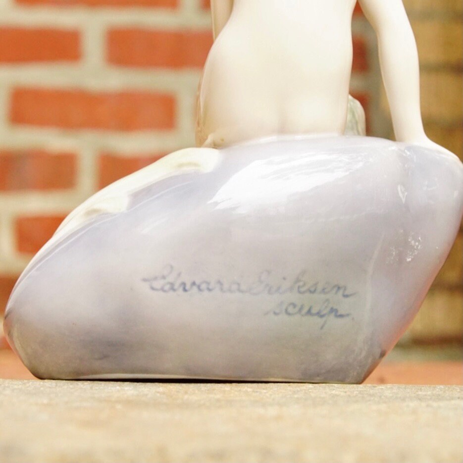 Vintage Signed Royal Copenhagen Edvard Eriksen Porcelain Little Mermaid Figurine Sculpture #4431, Nude Mermaid, Pastel Purple Glaze, 9" Tall