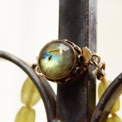 Vintage Faceted Green Stone Bead Necklace With Labradorite Clasp, Chunky Green Bead Necklace, Iridescent Gemstone, Unique Jewelry, 24 1/2" L