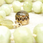 Vintage Faceted Green Stone Bead Necklace With Labradorite Clasp, Chunky Green Bead Necklace, Iridescent Gemstone, Unique Jewelry, 24 1/2" L