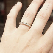 Vintage 10K Gold Diamond Pave Band Ring, Half Eternity Wedding Ring, 11 Round Cut Diamonds, 1/32 CT, Yellow Gold Band, Size 7 US
