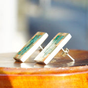 Vintage Signed MMA 925 Stone Inlay Stud Earrings, 1" Rectangular Sterling Silver Earrings, Multi-Color Mosaic Stone Design, Intarsia Inlay
