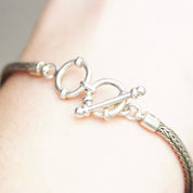 Vintage Blue Druzy Quartz Sterling Silver Rope Chain Bracelet, Silver Leaf Design, Translucent Light Blue Textured Gemstone, 7" - 8" Long