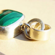 Vintage TAXCO Sterling Silver & Malachite Pendant, Modernist Silver Pendant, Banded Malachite Stone, Double Loop Necklace Bail, Mexico 925