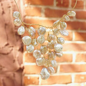 Vintage 14K Gold Baroque Pearl Bib Necklace, Gold Wire Choker, Large Iridescent Pearls, Chunky Statement Necklace, 585 Jewelry