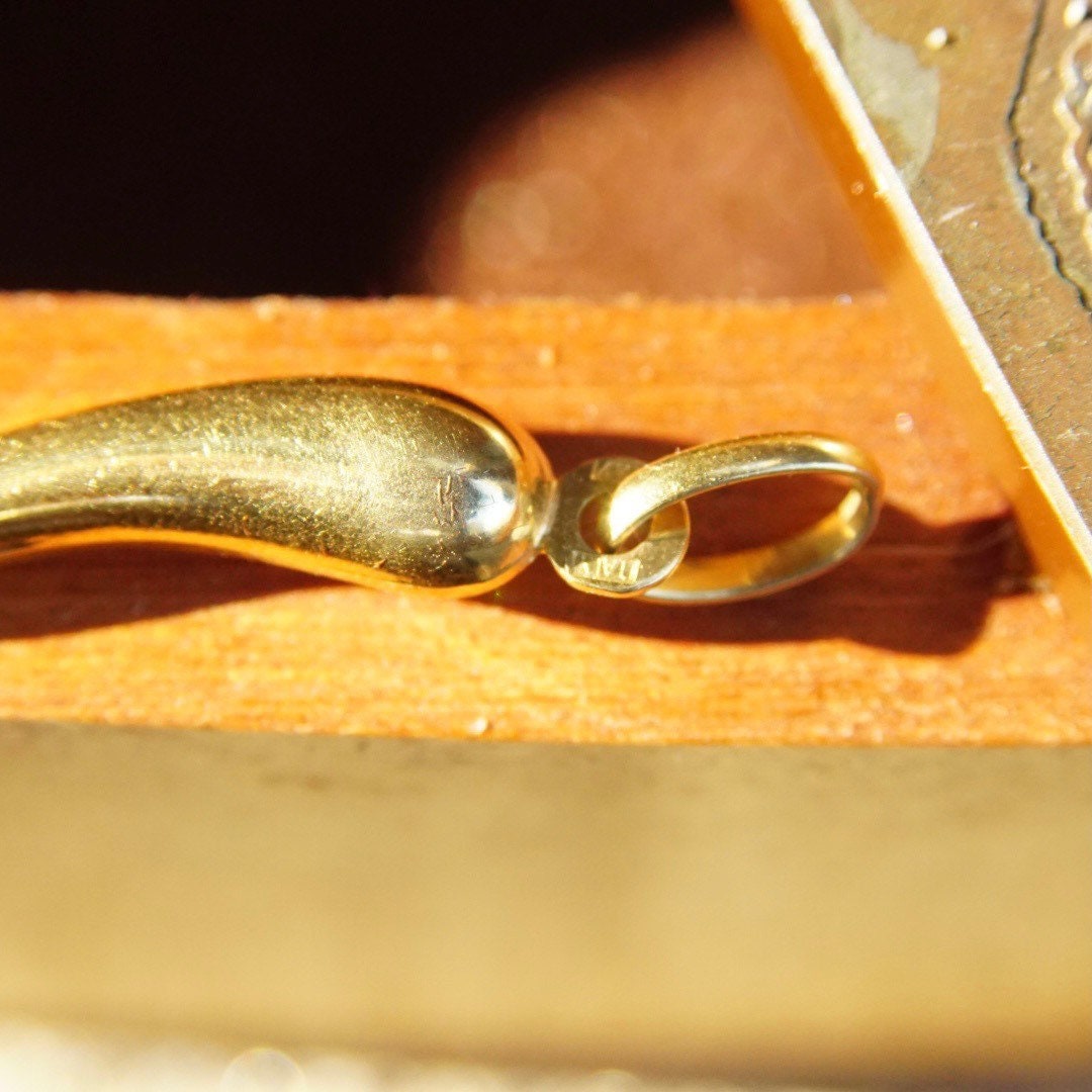 Vintage 14K Gold Italian Horn Pendant, Yellow Gold Cornicello , Good Luck Charm, Hollow Gold Italian Horn, Italian American, 2" L