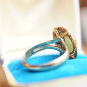 Vintage 14K Gold Jade Ring, Yellow Gold & Green Jade, Ornate Gold Setting, Marbled Gemstone, Size 7 3/4 US