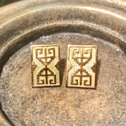 Vintage 14K Gold Earrings, Textured Gold Embossed Design, Greek Meander, Rectangular Earrings, Statement Piece, 7/8" Long
