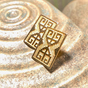 Vintage 14K Gold Earrings, Textured Gold Embossed Design, Greek Meander, Rectangular Earrings, Statement Piece, 7/8" Long
