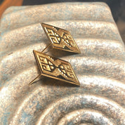 Vintage 14K Gold Earrings, Textured Gold Embossed Design, Greek Meander, Rectangular Earrings, Statement Piece, 7/8" Long
