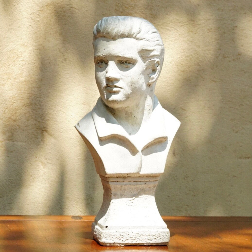 Vintage 1970's Solid Plaster Elvis Presley Bust, White Chalk Table Top Figure Statue, Rustic Details , Elvis Presley Collectibles, 12.5" H