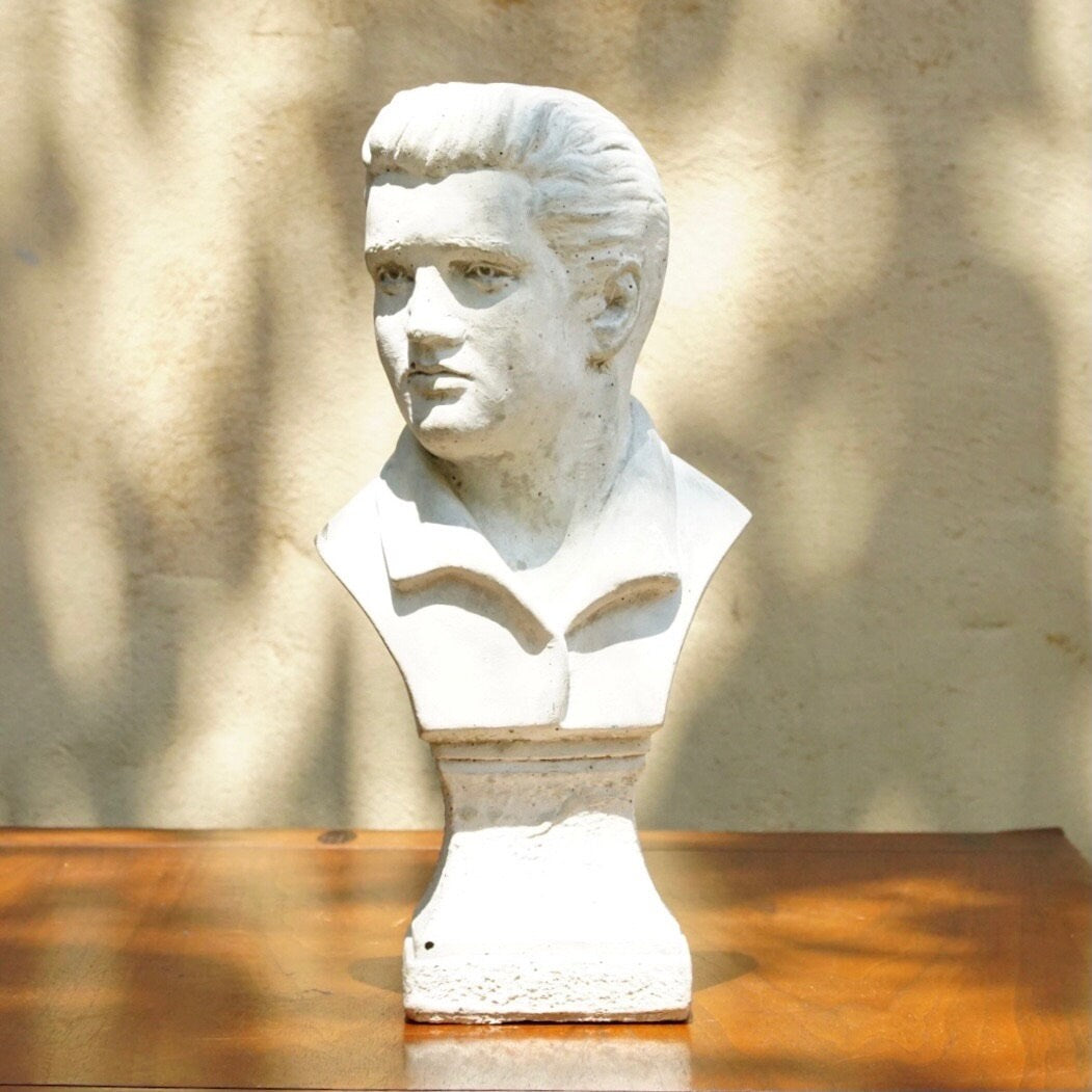 Vintage 1970's Solid Plaster Elvis Presley Bust, White Chalk Table Top Figure Statue, Rustic Details , Elvis Presley Collectibles, 12.5" H