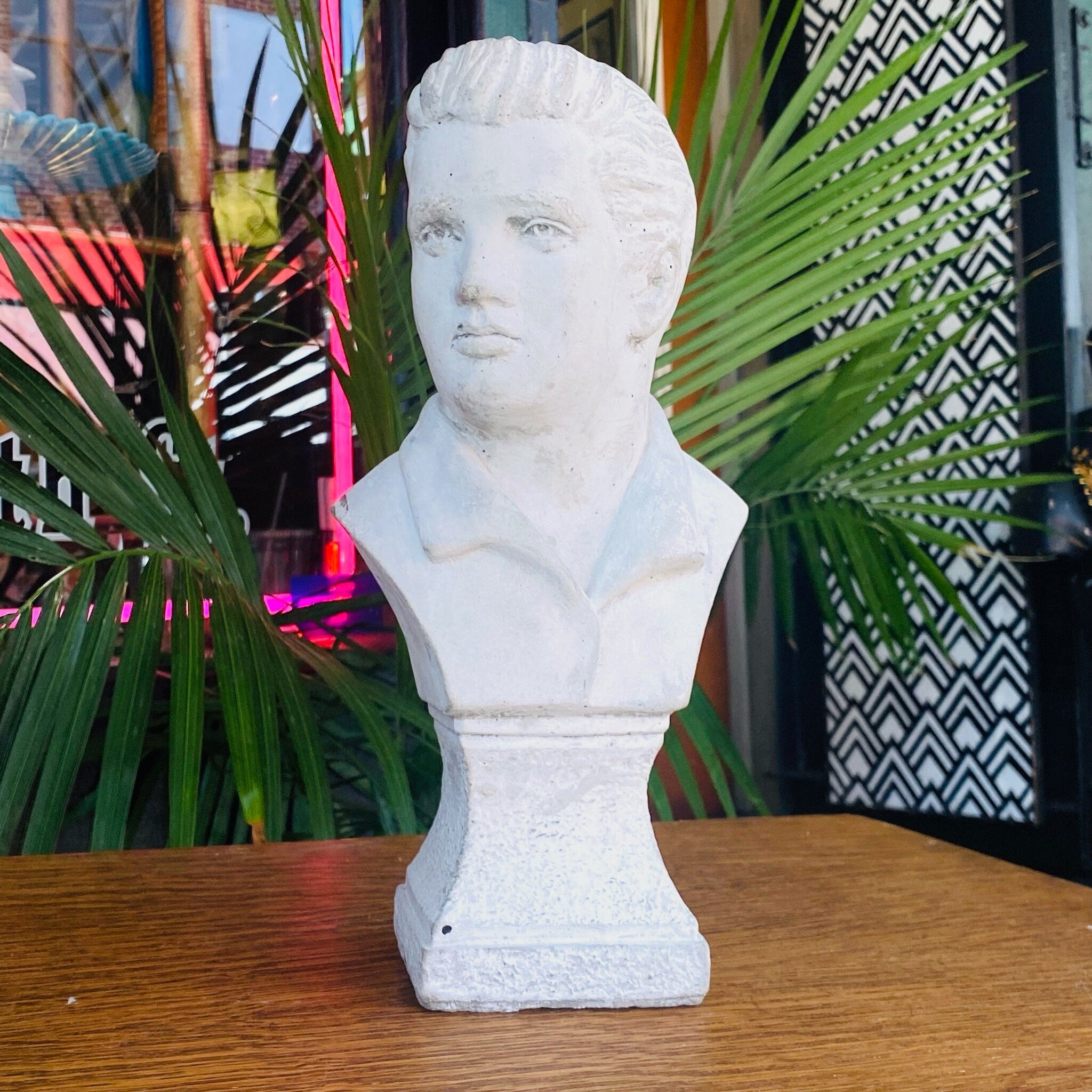 Vintage 1970's Solid Plaster Elvis Presley Bust, White Chalk Table Top Figure Statue, Rustic Details , Elvis Presley Collectibles, 12.5" H