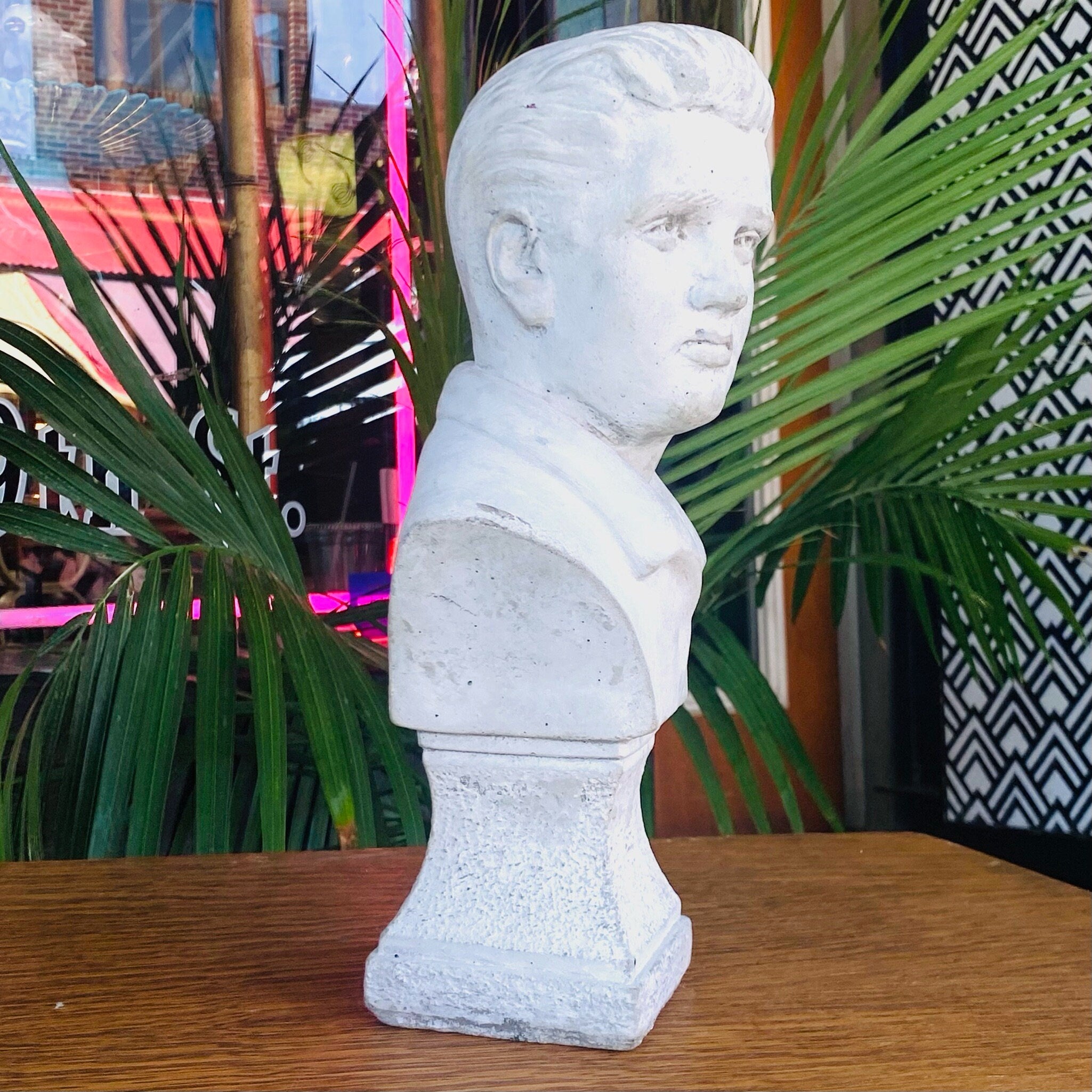 Vintage 1970's Solid Plaster Elvis Presley Bust, White Chalk Table Top Figure Statue, Rustic Details , Elvis Presley Collectibles, 12.5" H