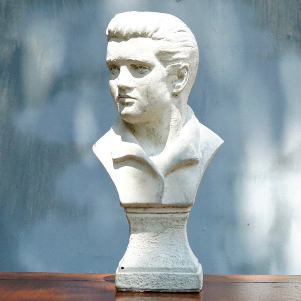 Vintage 1970's Solid Plaster Elvis Presley Bust, White Chalk Table Top Figure Statue, Rustic Details , Elvis Presley Collectibles, 12.5" H