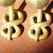 Vintage Rare Solid Brass Cobra Candlestick Holders, Pair Of Textured Standing Brass Snake Candle Stands, Figure-8 Coil Base, 9" H