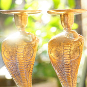 Vintage Rare Solid Brass Cobra Candlestick Holders, Pair Of Textured Standing Brass Snake Candle Stands, Figure-8 Coil Base, 9" H