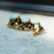Victorian 14K Gold Opal Teardrop Pendant, 3-Tier Gold Pendant, Prong Set Opal Stones In Gold Flower Settings, Iridescent Gemstones, 1 1/2" L