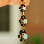 Victorian 14K Gold Opal Teardrop Pendant, 3-Tier Gold Pendant, Prong Set Opal Stones In Gold Flower Settings, Iridescent Gemstones, 1 1/2" L