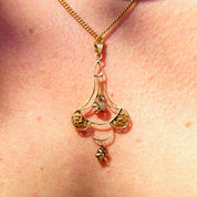 Victorian 14K Gold Opal & Diamond Necklace Pendant, Delicate Gold Wire Frame Teardrop Pendant, Iridescent Gemstone, Accent Diamonds, 1 3/4"