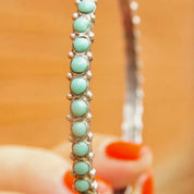 Vintage TAXCO 925 Snake Eye Turquoise Bangle, Sterling Silver, Turquoise Bead Bracelet, Hecho En Mexico, 8" Long