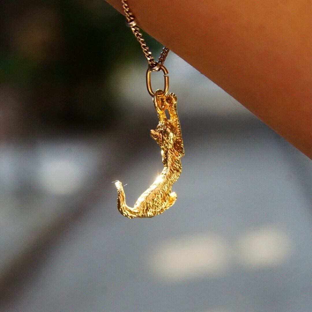 Pendant, Cute Little Playing Cat Charm, Cat Lover Jewelry, 585 Gold, 1" Long