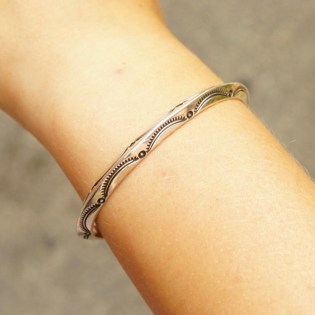Vintage Signed Native American Hammered Sterling Silver Cuff Bracelet, Minimalist Silver Cuff, Handmade Navajo Jewelry, 5 1/4" Long
