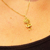 Vintage Italian 14K & 18K Gold Pendant Necklace, 14K Yellow Gold Cable Chain 1mm, 18K Yellow Gold Figure Pendant, Tribal/Symbolic, 17" Long
