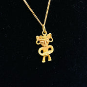 Vintage Italian 14K & 18K Gold Pendant Necklace, 14K Yellow Gold Cable Chain 1mm, 18K Yellow Gold Figure Pendant, Tribal/Symbolic, 17" Long