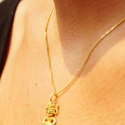 Vintage Italian 14K & 18K Gold Pendant Necklace, 14K Yellow Gold Cable Chain 1mm, 18K Yellow Gold Figure Pendant, Tribal/Symbolic, 17" Long