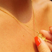 Vintage Italian 14K & 18K Gold Pendant Necklace, 14K Yellow Gold Cable Chain 1mm, 18K Yellow Gold Figure Pendant, Tribal/Symbolic, 17" Long