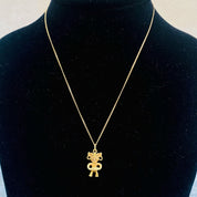 Vintage Italian 14K & 18K Gold Pendant Necklace, 14K Yellow Gold Cable Chain 1mm, 18K Yellow Gold Figure Pendant, Tribal/Symbolic, 17" Long