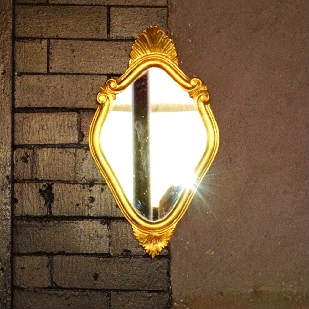 Vintage Handmade Italian Florentine Gilt Mini Mirror, Small Ornate Wood Carved Gold Leaf/Scroll Wall Mirror, Accent Mirror, 16" H x 9.5" W