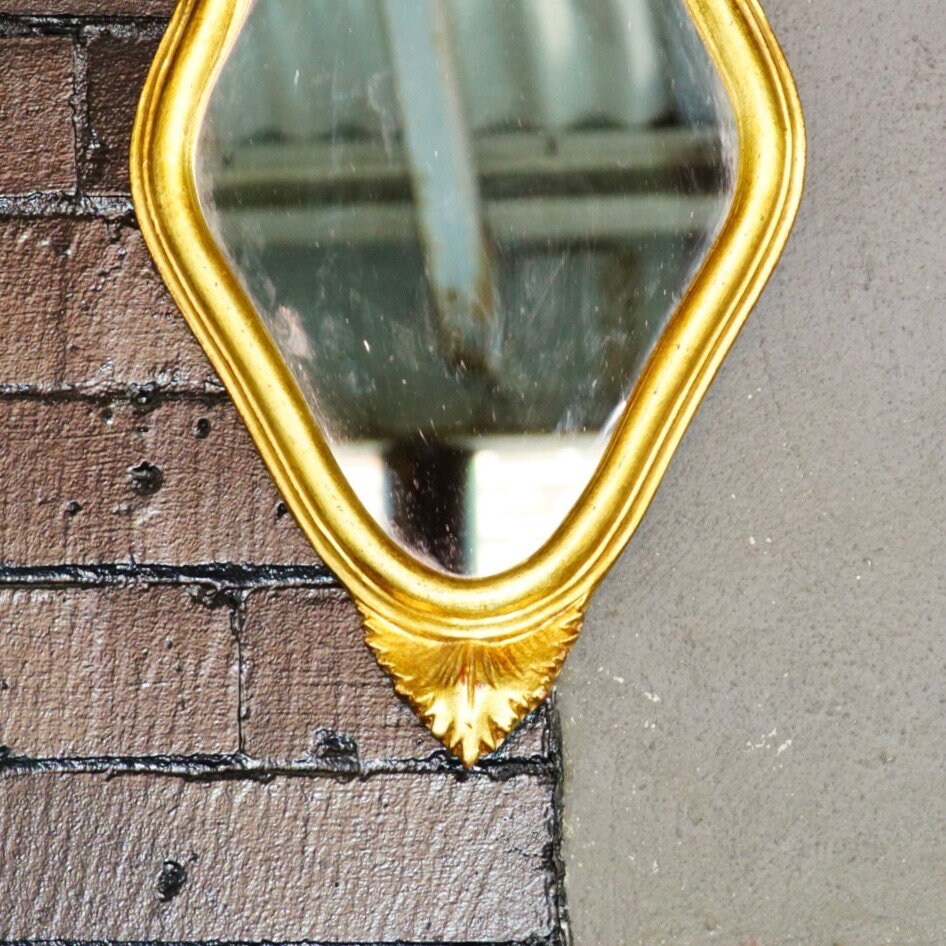 Vintage Handmade Italian Florentine Gilt Mini Mirror, Small Ornate Wood Carved Gold Leaf/Scroll Wall Mirror, Accent Mirror, 16" H x 9.5" W