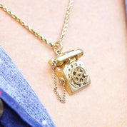 Vintage 14K Yellow Gold Rotary Phone Pendant, 3D Moveable Telephone Charm, Detachable Phone W/ Cord, Old School Phone Charm/Pendant, 585