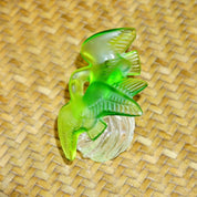Vintage Signed Nina Ricci Lalique Two Dove Perfume Bottle CC 642, Frosted Green Glass Stopper, Ridged Clear Glass Bottle, 3.75" H