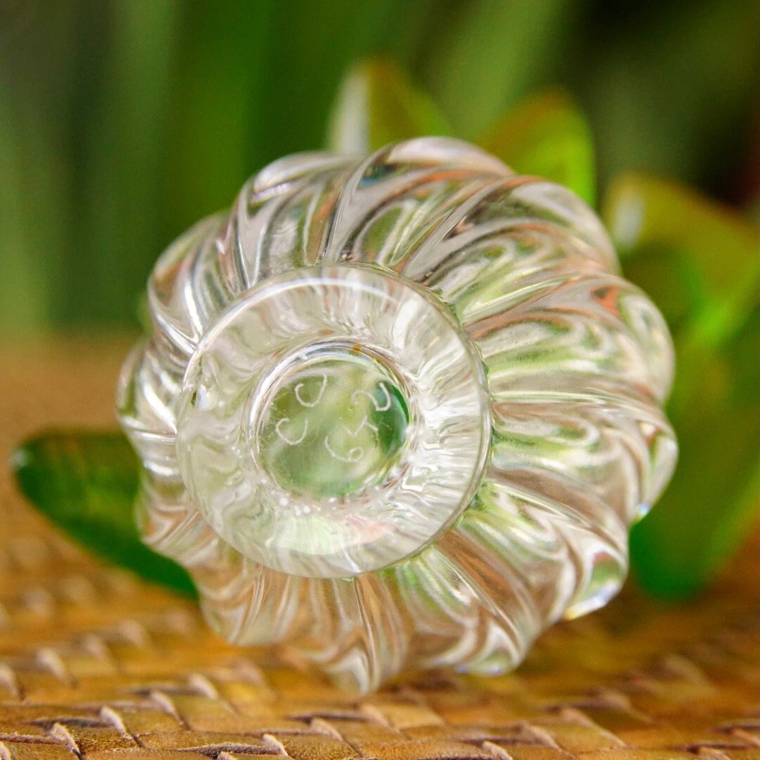 Vintage Signed Nina Ricci Lalique Two Dove Perfume Bottle CC 642, Frosted Green Glass Stopper, Ridged Clear Glass Bottle, 3.75" H