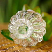 Vintage Signed Nina Ricci Lalique Two Dove Perfume Bottle CC 642, Frosted Green Glass Stopper, Ridged Clear Glass Bottle, 3.75" H