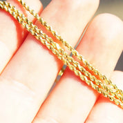 Vintage 14k Gold Rope Chain Necklace, 2mm, Long Yellow Gold Necklace, Unisex Chain, 24" Long