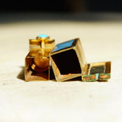 Antique Italian 800 Silver Gilt Enamel Hand Painted Engraved Lipstick Case With Small Mirror, Musical Maidens In Garden, Light Blue Enamel