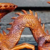 Vintage Signed Hand Carved Wood Dragon Sculpture, Incredibly Detailed Carved Wood Statue, Japenese/Chinese Crawling Dragon, 10" L x 5 1/2" H