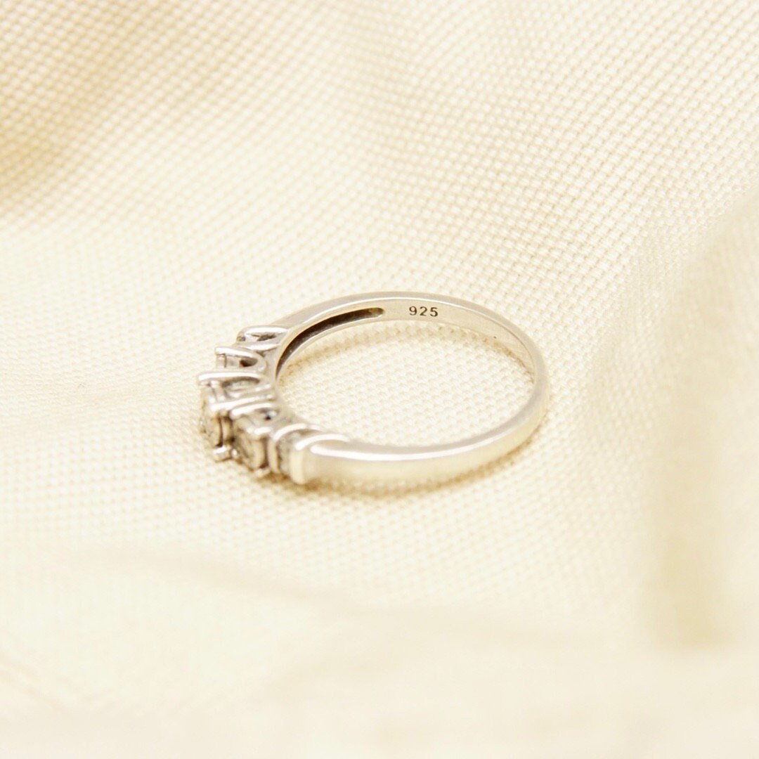 Vintage Sterling Silver Cubic Zirconium Diamond Engagement Ring, Tiered Cathedral CZ Diamond Ring, Modest Engagement Ring, Size 7 1/2 US