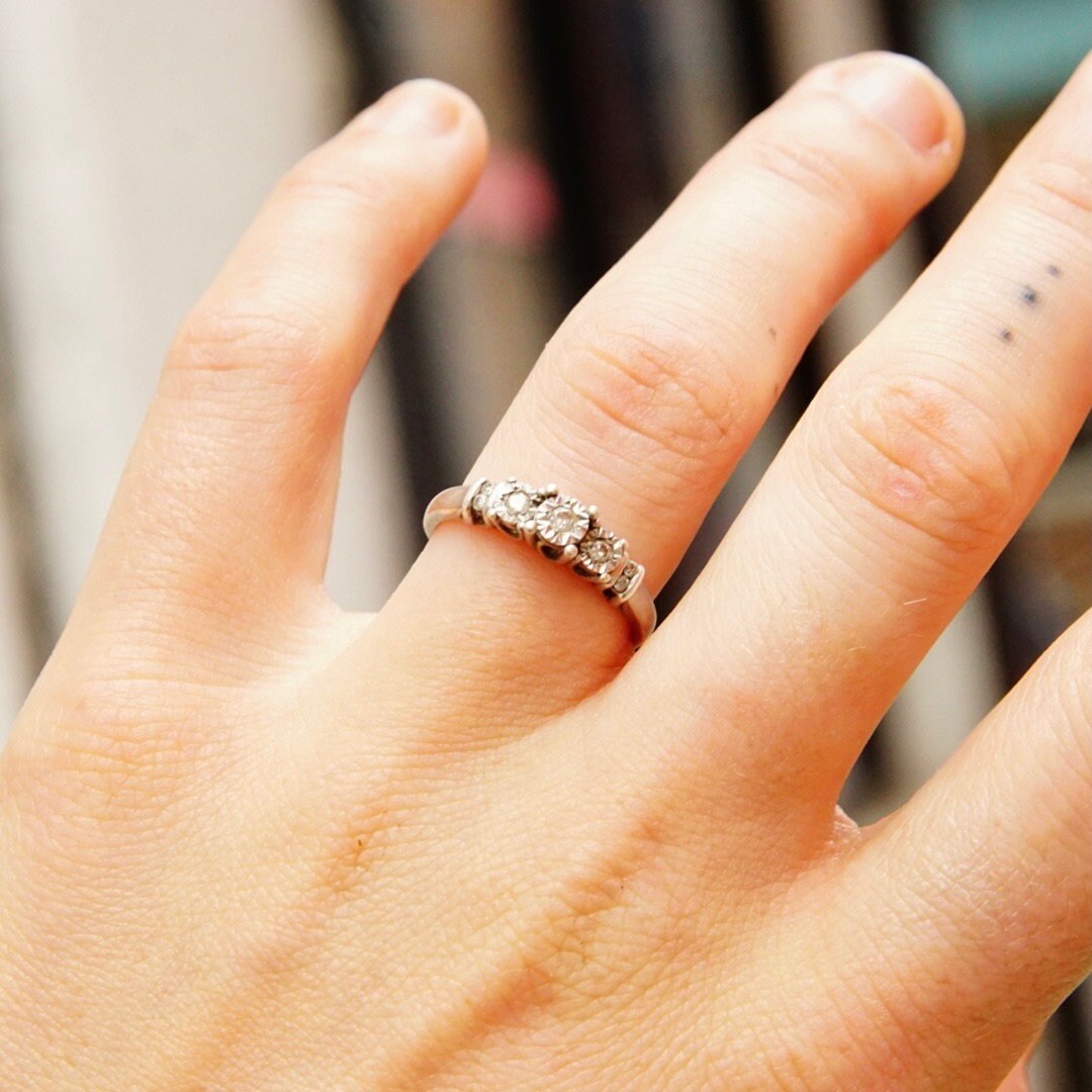 Vintage Sterling Silver Cubic Zirconium Diamond Engagement Ring, Tiered Cathedral CZ Diamond Ring, Modest Engagement Ring, Size 7 1/2 US