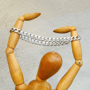 Vintage Italian Sterling Silver Curb Chain Bracelet, 7mm Flat Cuban Link Chain, Solid Silver Chain Link Bracelet, 925 Italy, 9" Long